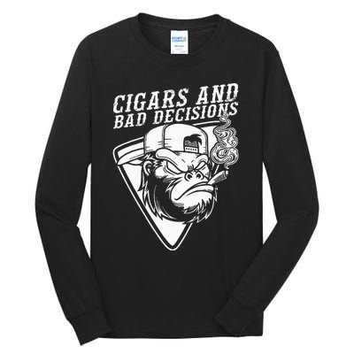 Funny Monkey Cigars And Bad Decisions Tall Long Sleeve T-Shirt