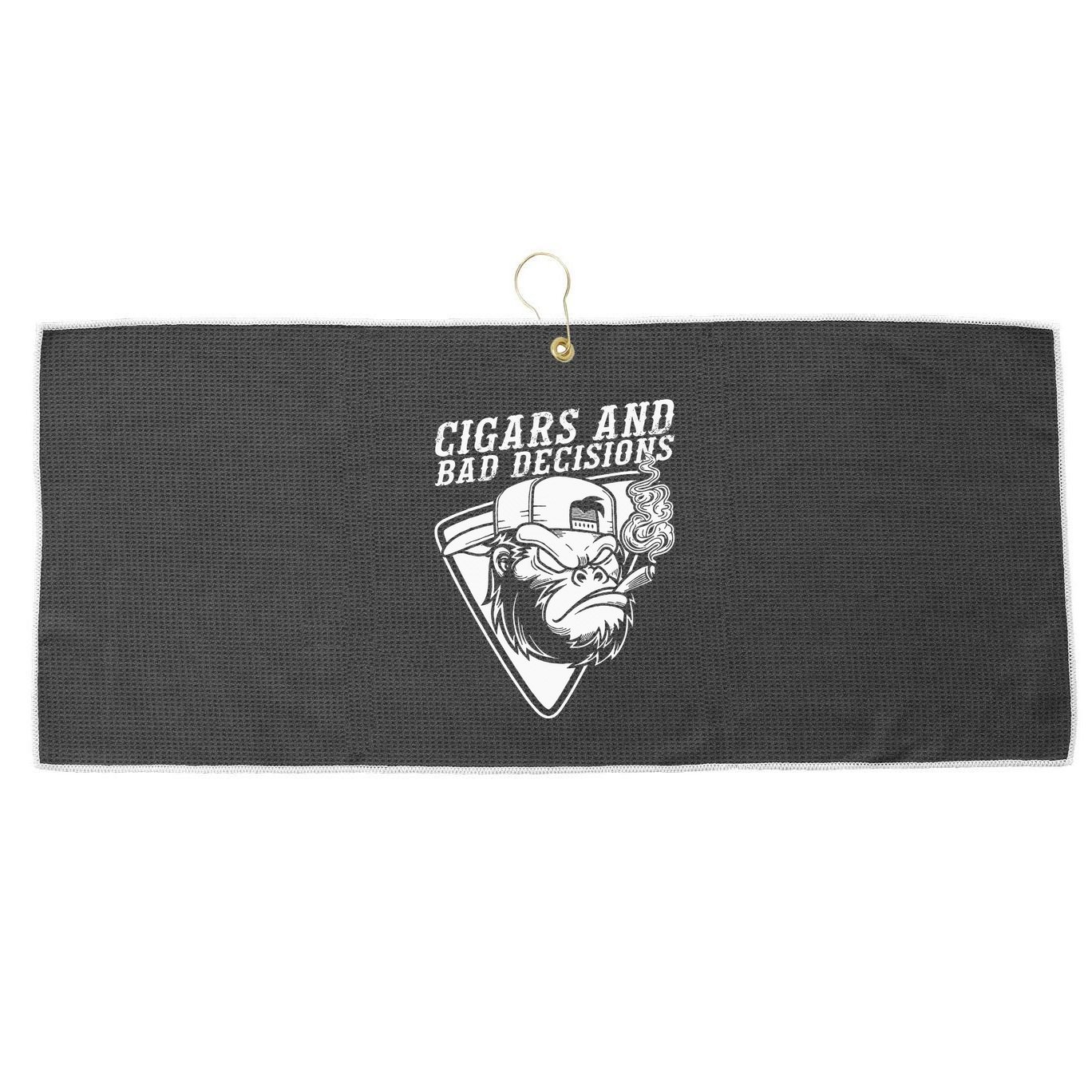 Funny Monkey Cigars And Bad Decisions Large Microfiber Waffle Golf Towel