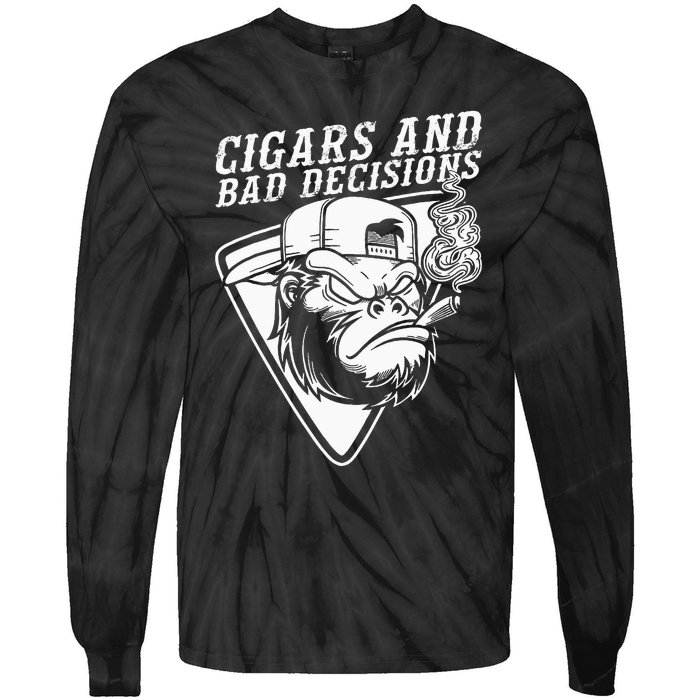 Funny Monkey Cigars And Bad Decisions Tie-Dye Long Sleeve Shirt