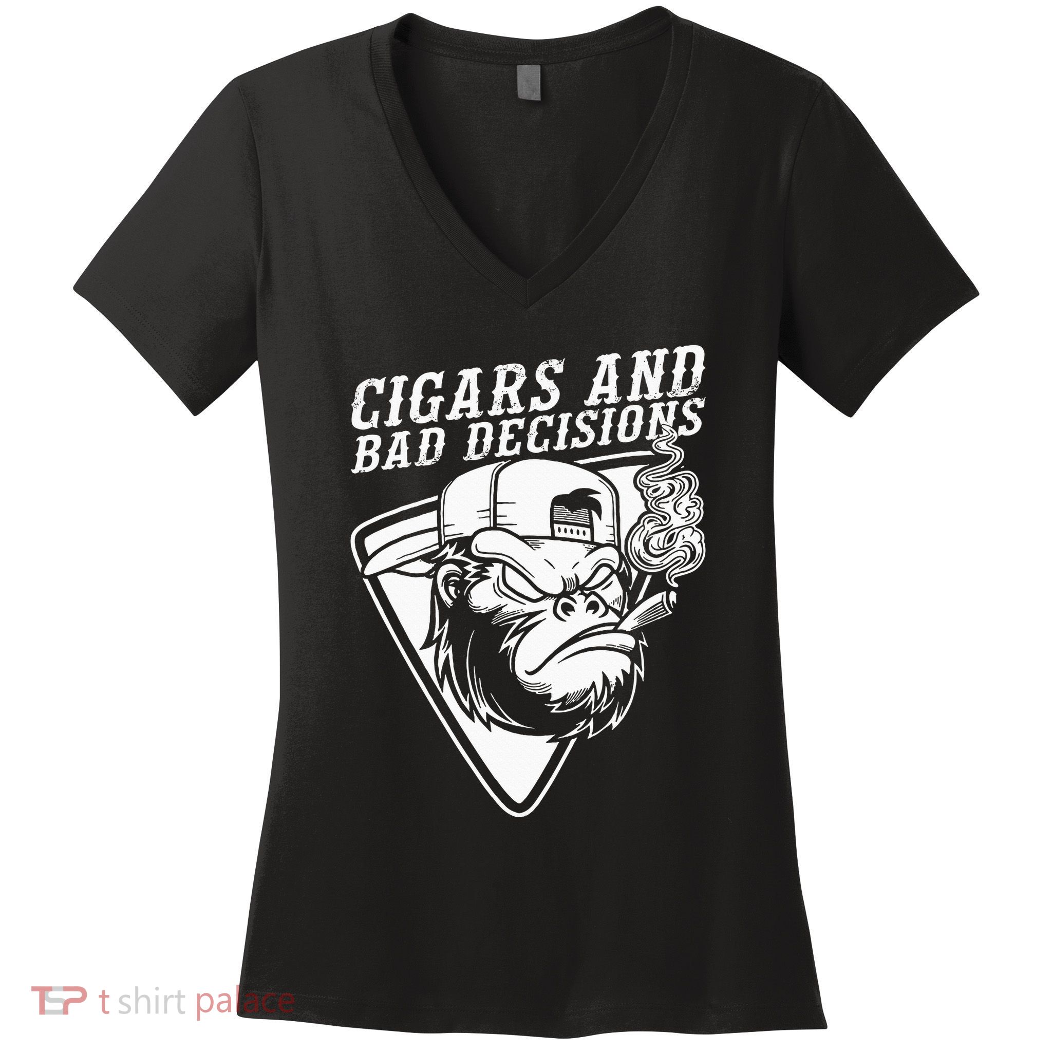 Funny Monkey Cigars And Bad Decisions Women's V-Neck T-Shirt