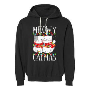 Funny Meowy Catmas Merry Christmas Kitten Pajama Garment-Dyed Fleece Hoodie