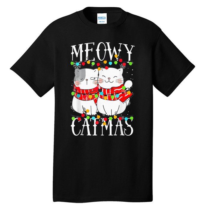 Funny Meowy Catmas Merry Christmas Kitten Pajama Tall T-Shirt