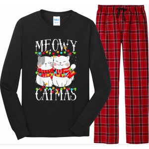 Funny Meowy Catmas Merry Christmas Kitten Pajama Long Sleeve Pajama Set