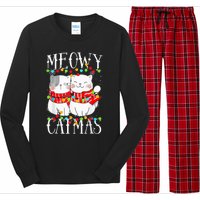 Funny Meowy Catmas Merry Christmas Kitten Pajama Long Sleeve Pajama Set