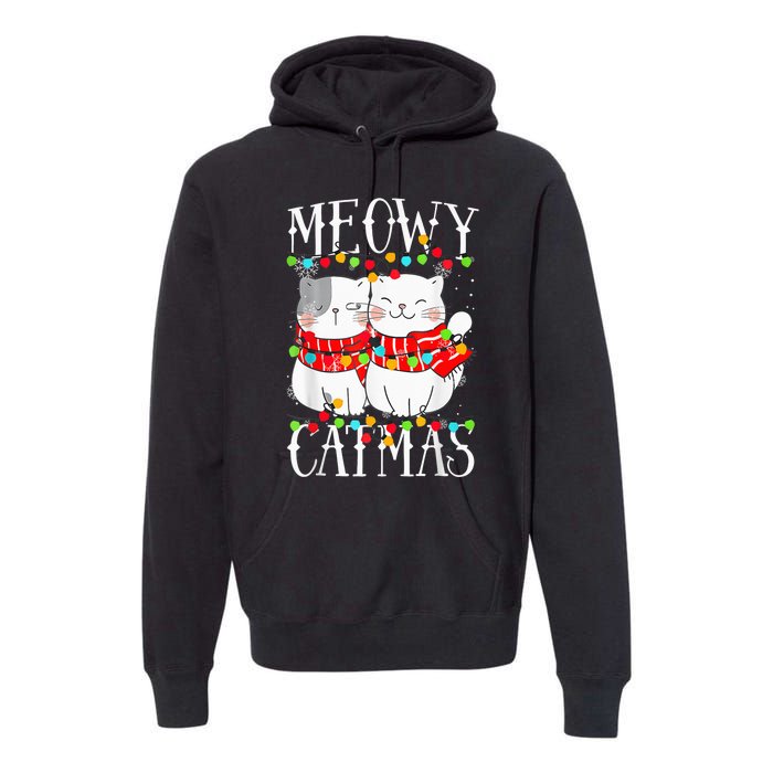 Funny Meowy Catmas Merry Christmas Kitten Pajama Premium Hoodie