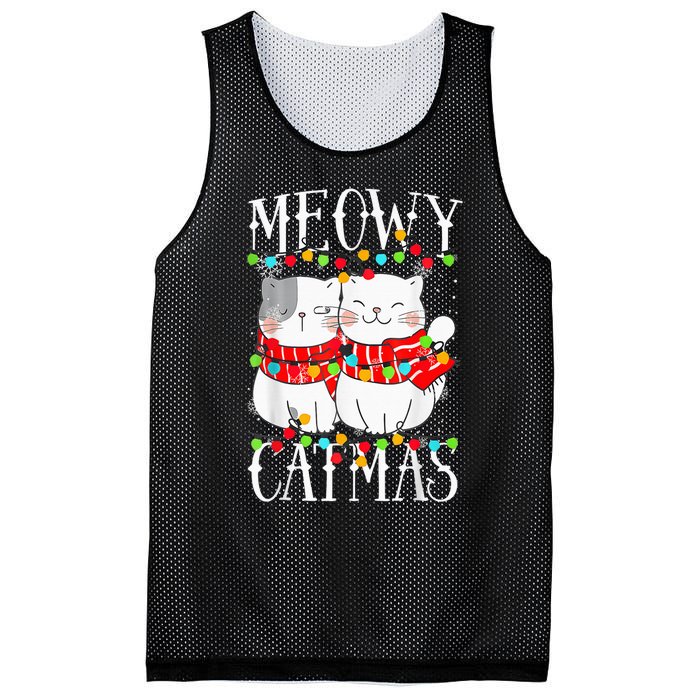 Funny Meowy Catmas Merry Christmas Kitten Pajama Mesh Reversible Basketball Jersey Tank