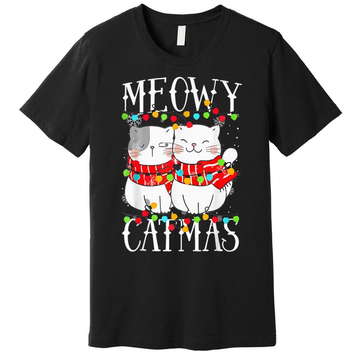 Funny Meowy Catmas Merry Christmas Kitten Pajama Premium T-Shirt