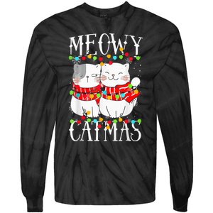 Funny Meowy Catmas Merry Christmas Kitten Pajama Tie-Dye Long Sleeve Shirt