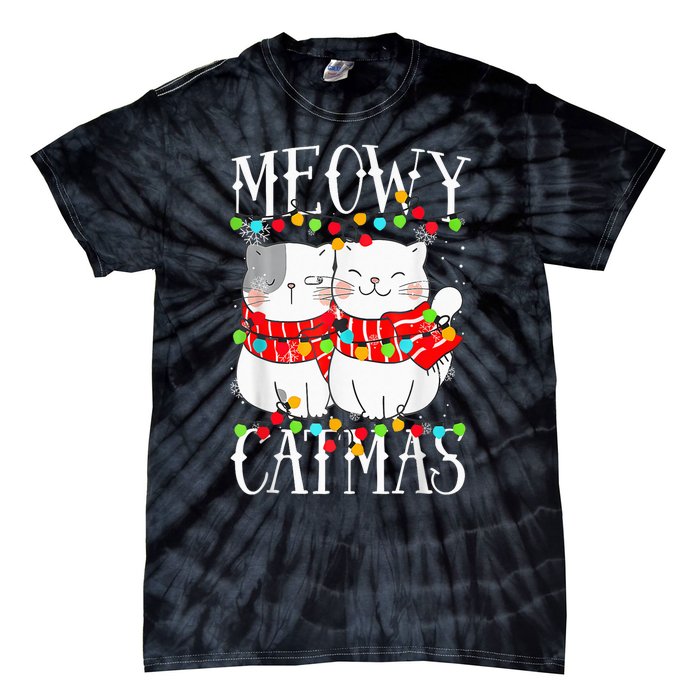 Funny Meowy Catmas Merry Christmas Kitten Pajama Tie-Dye T-Shirt