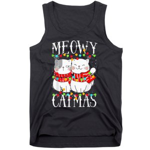 Funny Meowy Catmas Merry Christmas Kitten Pajama Tank Top