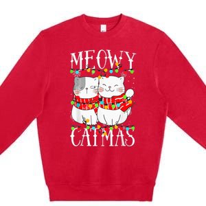 Funny Meowy Catmas Merry Christmas Kitten Pajama Premium Crewneck Sweatshirt