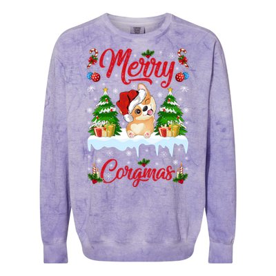 Funny Merry Corgmas Xmas Gift Santa Hat Corgi Christmas Cute Gift Colorblast Crewneck Sweatshirt