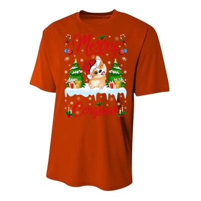 Funny Merry Corgmas Xmas Gift Santa Hat Corgi Christmas Cute Gift Performance Sprint T-Shirt