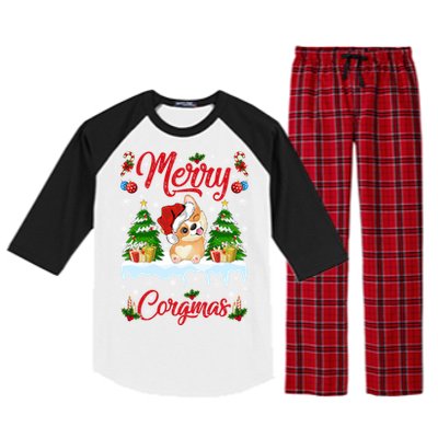 Funny Merry Corgmas Xmas Gift Santa Hat Corgi Christmas Cute Gift Raglan Sleeve Pajama Set