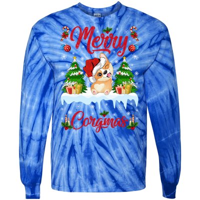 Funny Merry Corgmas Xmas Gift Santa Hat Corgi Christmas Cute Gift Tie-Dye Long Sleeve Shirt