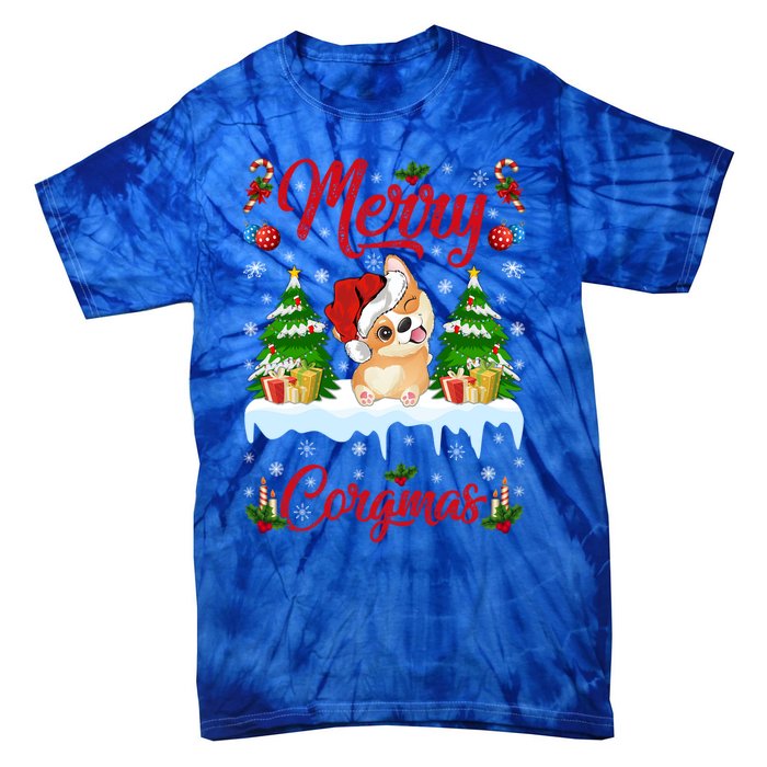 Funny Merry Corgmas Xmas Gift Santa Hat Corgi Christmas Cute Gift Tie-Dye T-Shirt