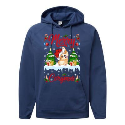 Funny Merry Corgmas Xmas Gift Santa Hat Corgi Christmas Cute Gift Performance Fleece Hoodie