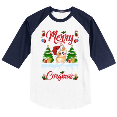 Funny Merry Corgmas Xmas Gift Santa Hat Corgi Christmas Cute Gift Baseball Sleeve Shirt