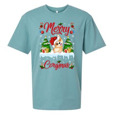 Funny Merry Corgmas Xmas Gift Santa Hat Corgi Christmas Cute Gift Sueded Cloud Jersey T-Shirt