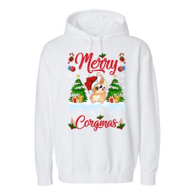 Funny Merry Corgmas Xmas Gift Santa Hat Corgi Christmas Cute Gift Garment-Dyed Fleece Hoodie