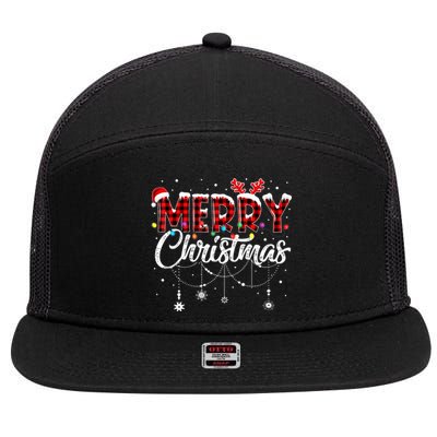 Funny Merry Christmas Lights Xmas Family 7 Panel Mesh Trucker Snapback Hat