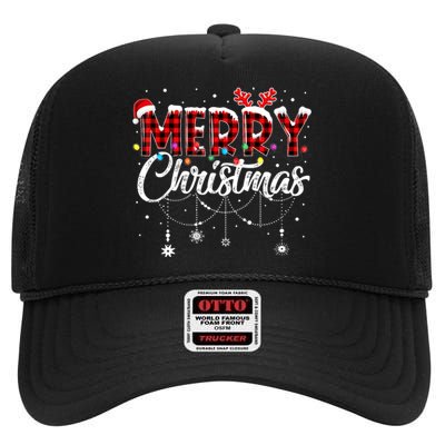 Funny Merry Christmas Lights Xmas Family High Crown Mesh Back Trucker Hat