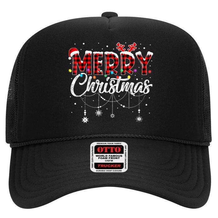 Funny Merry Christmas Lights Xmas Family High Crown Mesh Back Trucker Hat