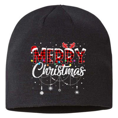 Funny Merry Christmas Lights Xmas Family Sustainable Beanie