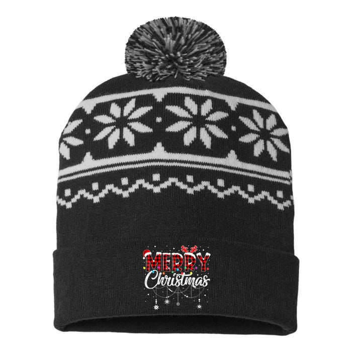 Funny Merry Christmas Lights Xmas Family USA-Made Snowflake Beanie