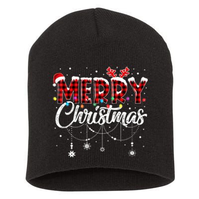 Funny Merry Christmas Lights Xmas Family Short Acrylic Beanie