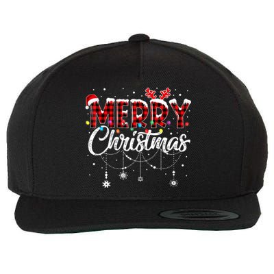 Funny Merry Christmas Lights Xmas Family Wool Snapback Cap