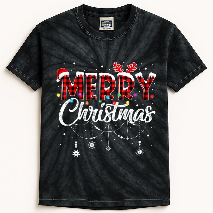 Funny Merry Christmas Lights Xmas Family Kids Tie-Dye T-Shirt