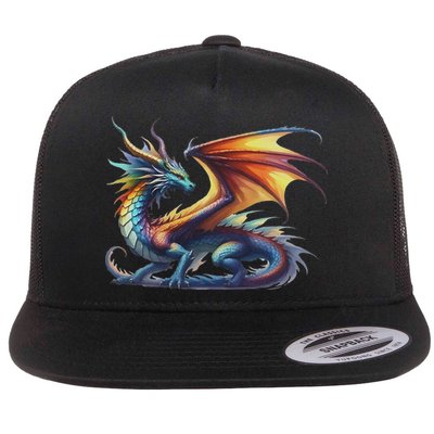 Flying Mythical Creature Cool Dragon Flame Spewing Dragon Flat Bill Trucker Hat