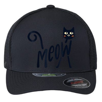 Funny Meow Cat In Black Flexfit Unipanel Trucker Cap