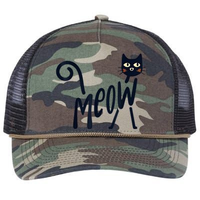 Funny Meow Cat In Black Retro Rope Trucker Hat Cap