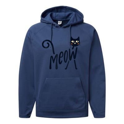 Funny Meow Cat In Black Performance Fleece Hoodie