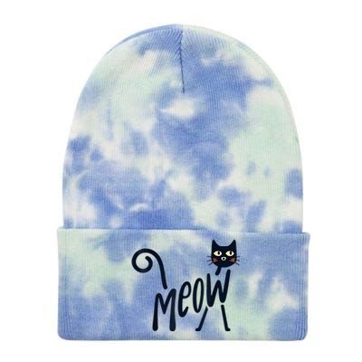 Funny Meow Cat In Black Tie Dye 12in Knit Beanie