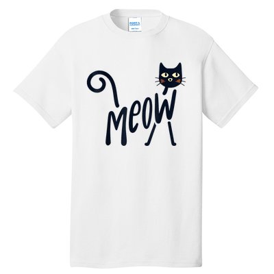 Funny Meow Cat In Black Tall T-Shirt