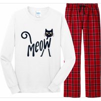 Funny Meow Cat In Black Long Sleeve Pajama Set