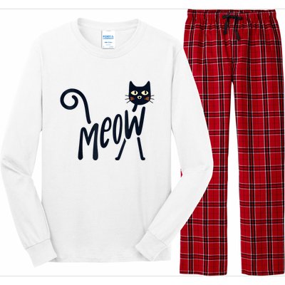 Funny Meow Cat In Black Long Sleeve Pajama Set