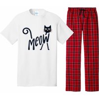 Funny Meow Cat In Black Pajama Set