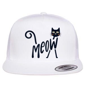 Funny Meow Cat In Black Flat Bill Trucker Hat