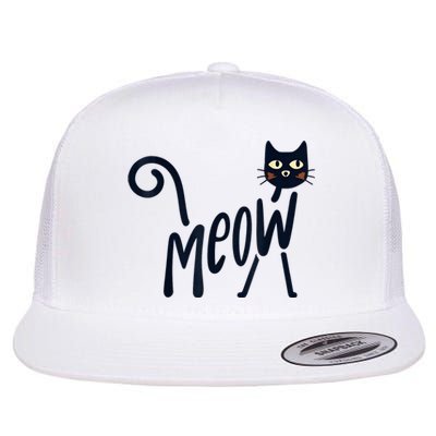 Funny Meow Cat In Black Flat Bill Trucker Hat