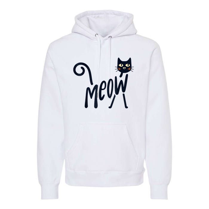 Funny Meow Cat In Black Premium Hoodie