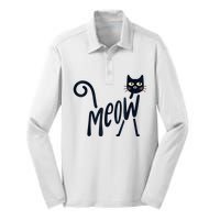 Funny Meow Cat In Black Silk Touch Performance Long Sleeve Polo