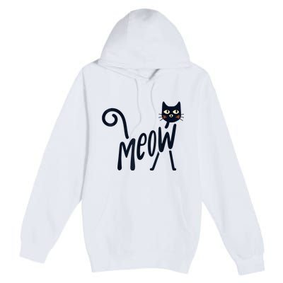 Funny Meow Cat In Black Premium Pullover Hoodie