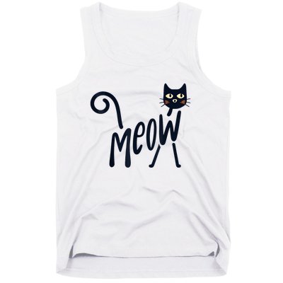 Funny Meow Cat In Black Tank Top