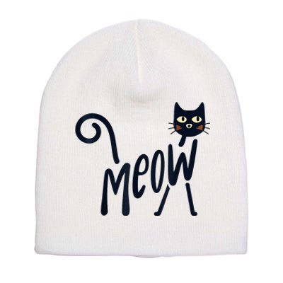 Funny Meow Cat In Black Short Acrylic Beanie