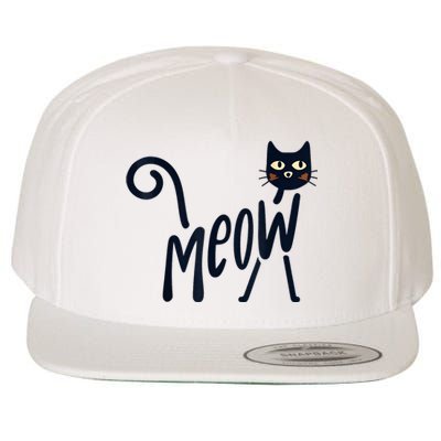 Funny Meow Cat In Black Wool Snapback Cap