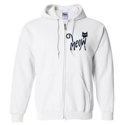 Funny Meow Cat In Black Full Zip Hoodie